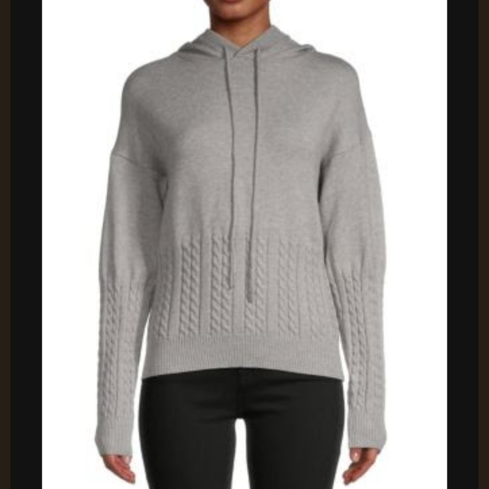 LEA & VIOLA Cable-Knit Hooded Sweater